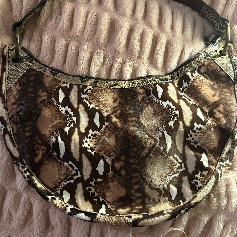 DONNI. Brown and Cream Hobo Bag with Luxurious Snake Print